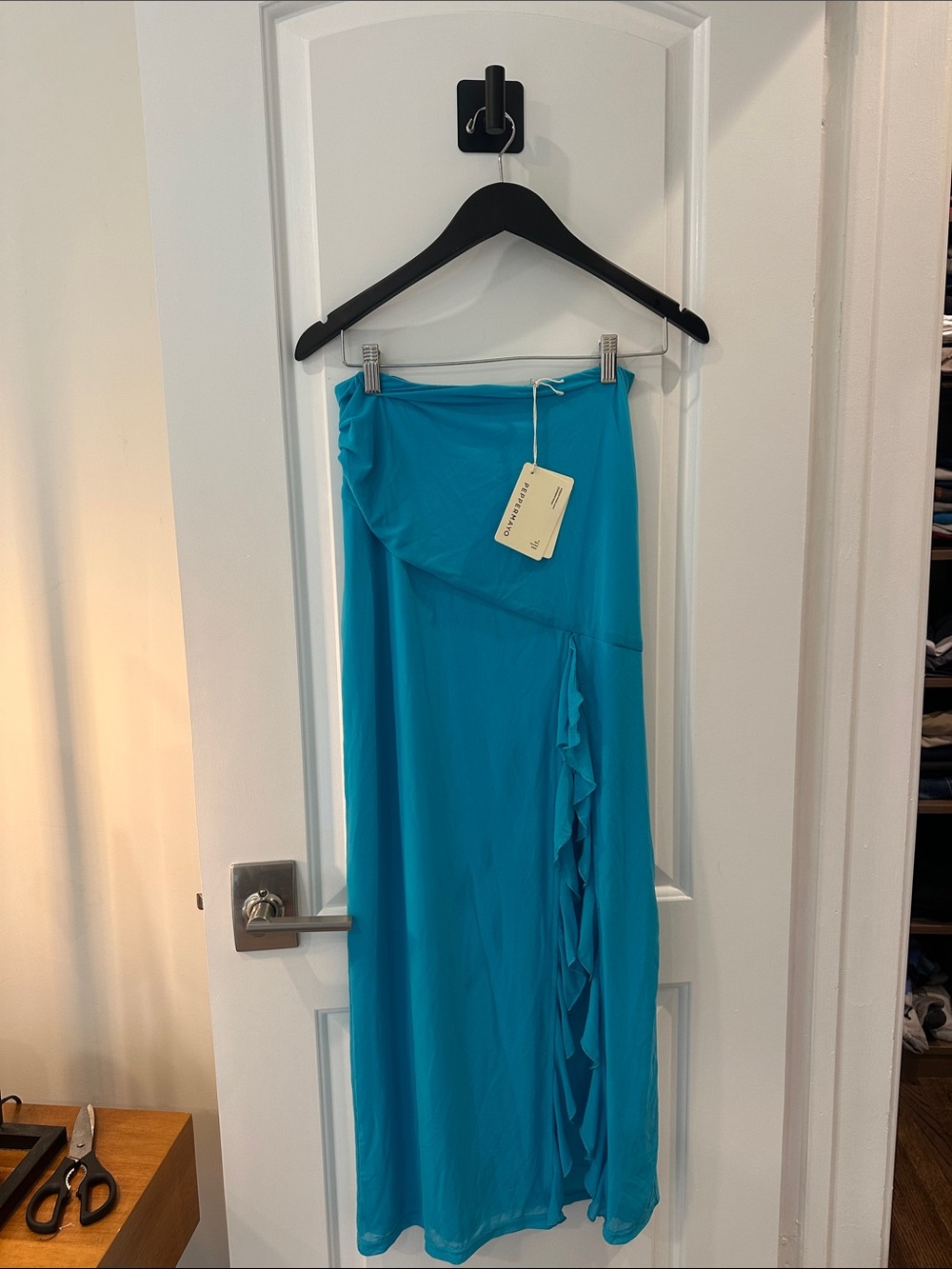 Peppermayo Turquoise Ruffle-Trim Maxi Skirt